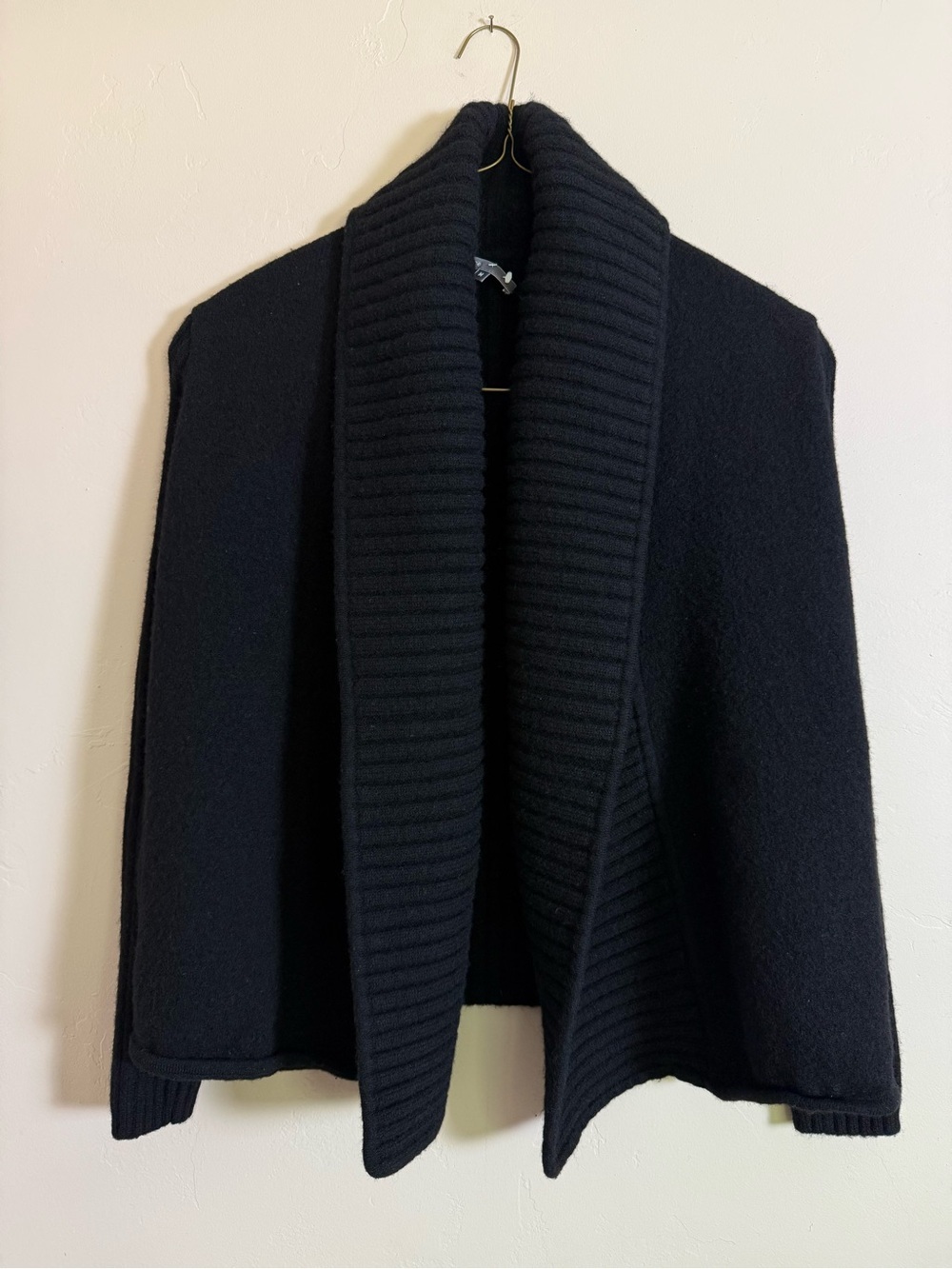 Vince chunky Black ribbed Shawl Collar Open-Front Women's 100% wool Sweater